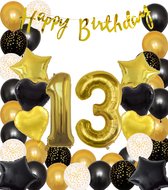 Snoes Ballonnen 13 Jaar Black Gold Dots Mega Ballon - Compleet Feestpakket Goud Zwart Stippen Cijferballon 13 - Verjaardag Versiering DIY Slinger Happy Birthday – Folieballon – Latex Ballonnen - Helium Ballonnen