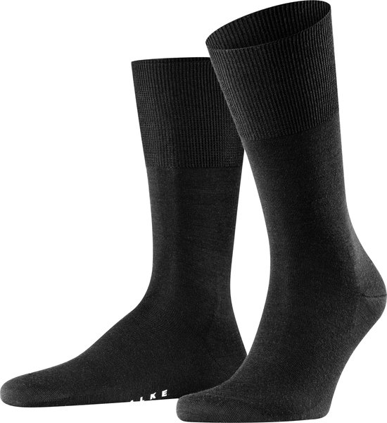 FALKE Airport warme ademende merinowol katoen sokken heren zwart - Matt 43-44