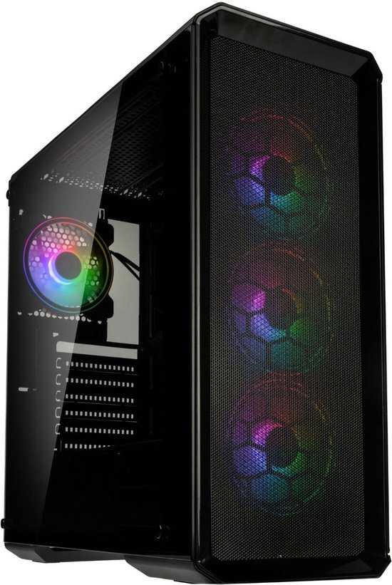 Kolink Levante V2 ARGB, Midi Tower, PC, Transparant, Zwart, ATX, EATX, ITX, micro ATX, Kunststof, Staal, Gehard glas, Gamen