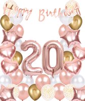 Snoes Ballonnen 20 Jaar Rose Gold White Dots - Compleet Feestpakket met cijfer ballon 20 Jaar - Verjaardag Versiering Slinger Happy Birthday – Folieballon – Latex Ballonnen - Helium Ballonnen - Rose Feestpakket