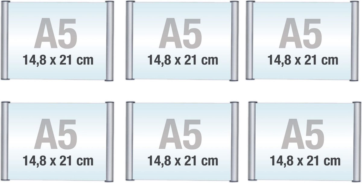 6 pack A5/Bewegwijzeringsborden met Klikprofiel /formaat 14,8x21cm/wegwijs bordjes/aluminium deurbordjes/naambordje kantoor/route bordje/aanwijs bordje/zelfklevend/verwijs bord/ informatie bord.