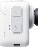 Witte Insta360 GO 3 actioncam, zijaanzicht met aan/uit knoppen en indicatielampje.