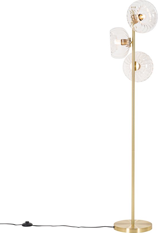 QAZQA ayesha - Lampadaire Art Deco | Lampe sur pied / 3 lumières - H 145 cm - Or - Salon | Chambre à coucher | Cuisine