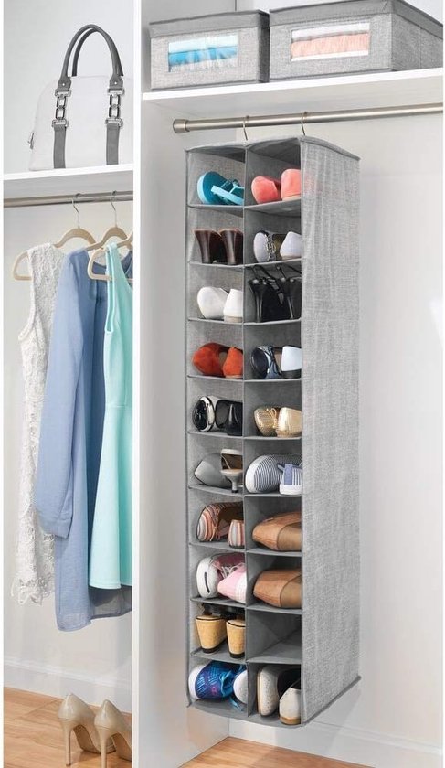 Schoenenorganizer - hangende opberger/kledingkastorganizer - voor kledingkasten en slaapkamers - groot/hangend/met 20 vakken - grijs