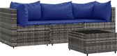 vidaXL - 4-delige - Loungeset - met - kussens - poly - rattan - grijs