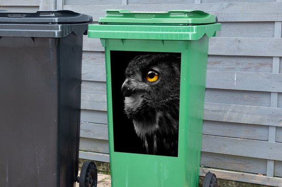 Autocollant pour conteneur Chouette - Vogel - Zwart - Portrait - 40x60 cm - Autocollant Kliko