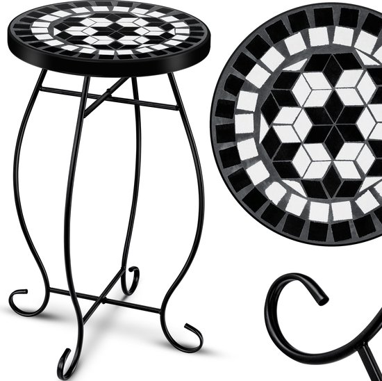 HOMASIS Mozaïek bijzettafel, plantenstandaard met rond