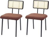 Set van 2 eetkamerstoelen MCW-K88, armstoel stoel, hout poly-rattan metaal bouclé ~ stof/textiel bruin