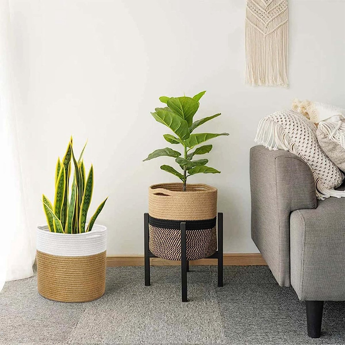 Tuin Hangende Plantenbak Macramé Planten Opbergmand Touw Geweven Binnen Buiten Bloempot Houder Primaire Kleur L~p124372223
