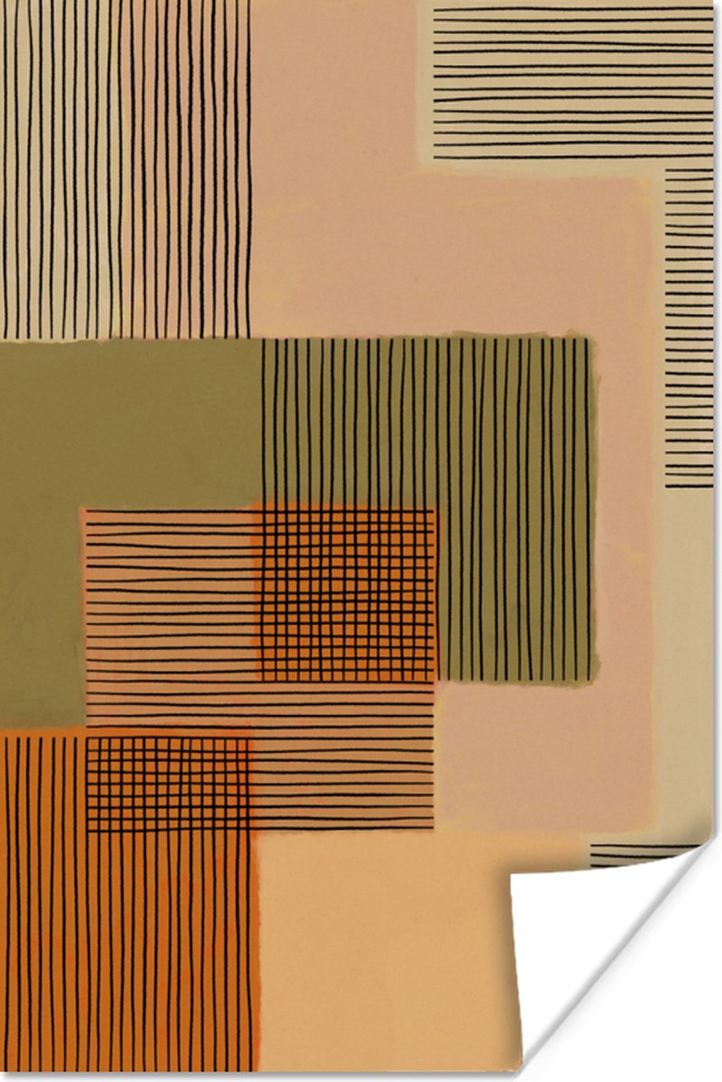 Poster Abstract - Lijnen - Kubus - Patchwork - 40x60 cm