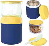 To- Go Muesli Cup 430 ml + 330 ml Yoghurt Cup To Go Leakproof, 2-in-1 Lunch Box avec cuillère pour repas frais, enfants, Snack Pot on the Go (Bleu foncé)