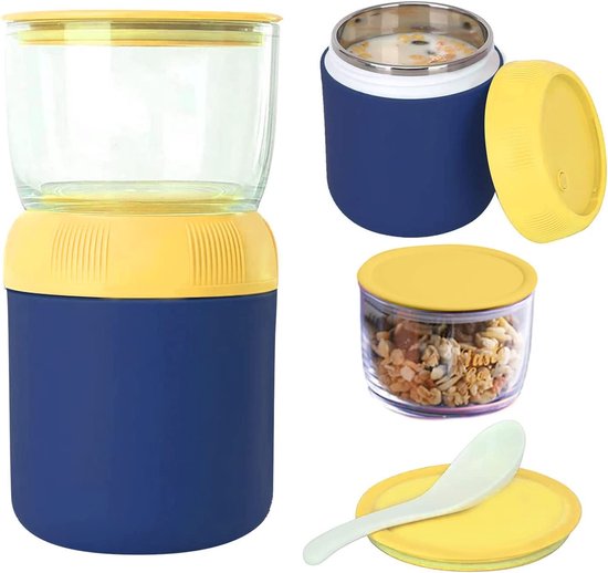 LEBENLANG Mueslibeker To Go met lepel, isolerende roestvrijstalen binnenwand en 650 ml, mueslibox, yoghurtbeker, mueslibeker voor kinderen en volwassenen, beker voor pap, yoghurt, muesli LEBENLANG Mueslibeker To Go met lepel, isolerende roestvrijstalen binnenwand en 650 ml, mueslibox, yoghurtbeker, mueslibeker voor kinderen en volwassenen, beker voor pap, yoghurt, muesli
