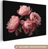 Canvas Schilderij Bloemen - Pioenroos - Roze - Botanisch - Natuur - 60x40 cm - Wanddecoratie