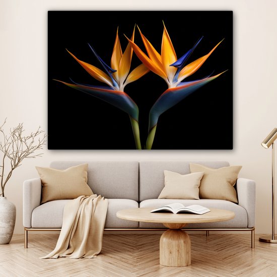 Peinture sur toile 160x120 cm - Décoration murale Plantes - Fleurs - Fleur oiseau de paradis - Portrait - Zwart - Décoration murale salon - Décoration chambre - Accessoires de chambre - Peintures
