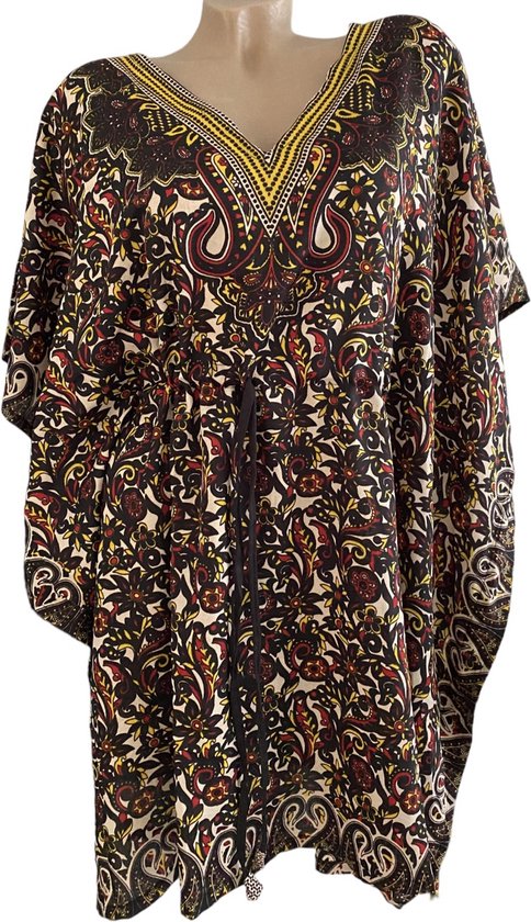 Kaftan - Tuniek - Jurk 90CM met aantrekkoord One size zwart/geel/rood