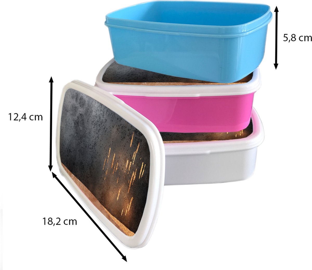 Broodtrommel Blauw - Lunchbox - Brooddoos - Abstract - Goud - Design - 18x12x6 cm - Kinderen - Jongen