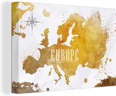 Canvas Wereldkaart - 30x20 - Wanddecoratie Wereldkaarten - Europa - Goud