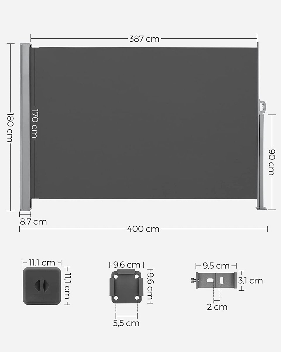 Zijluifel Oscar - 180x450cm - Inkijkbescherming - Zonwering - Zijzonwering - Voor Balkon - Terras - Tuin - Rookgrijs