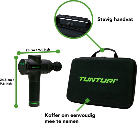 Tunturi MG50 Massage Gun - Incl. Opzetstukken en koffer - Oplaadbaar massage apparaat - Massage pistool - Kleur: zwart - Tunturi