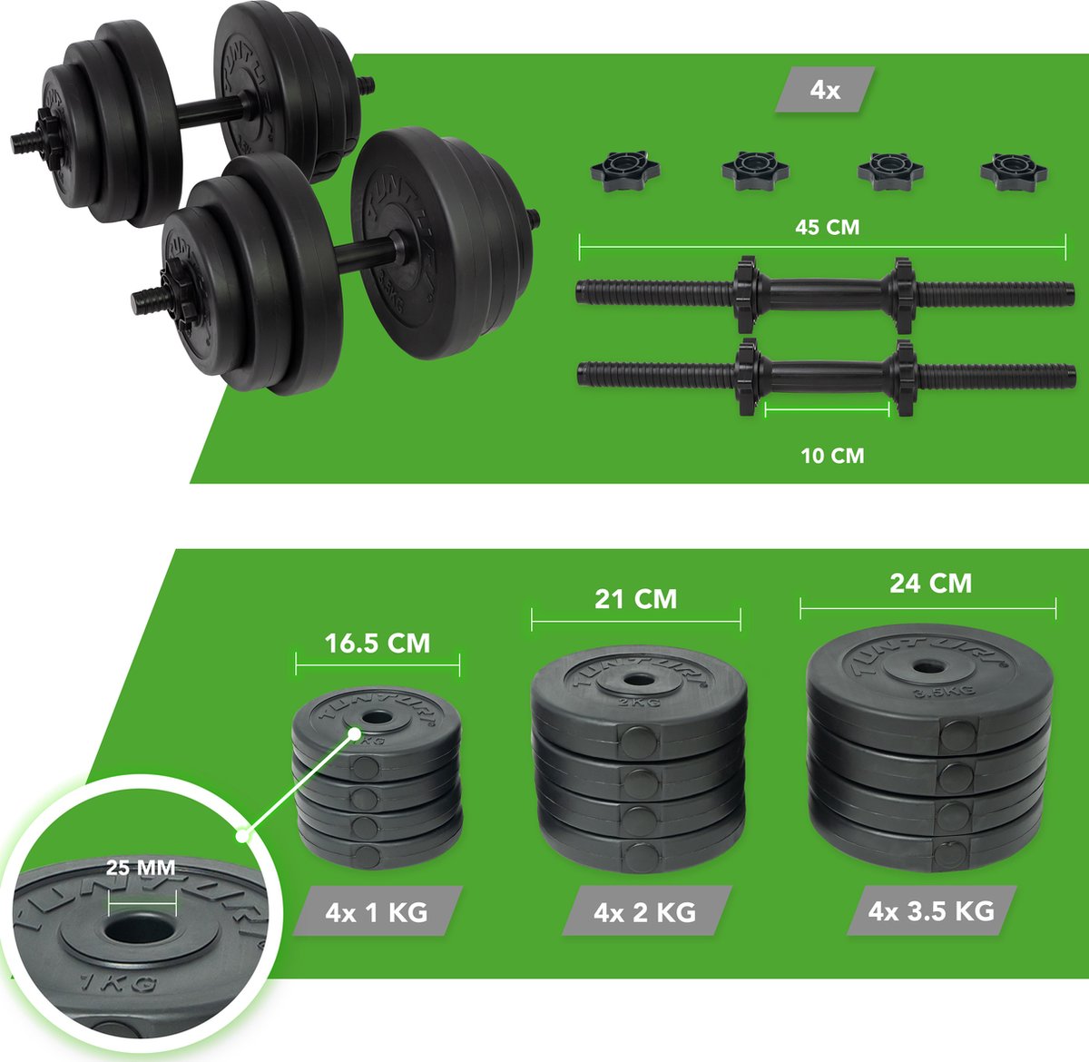 Tunturi Gewichten - Halterset - Dumbbell Set - 2 Stuks - Totaal 28kg - Zwart - Vinyl - incl. gratis fitness app – foto 8