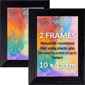 Creative Home 2 x Dennenhouten Fotolijst 10 x 15 cm Zwart | Horizontaal of Verticaal | Glas | Set van 2 Lijsten