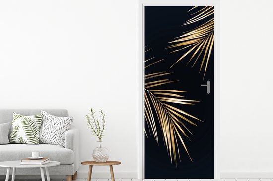 Sticker de porte Feuilles - Plantes - Or - Zwart - Luxe - 90x235 cm - Poster de porte