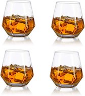 Diamond Whiskyglazen, set van 4 gekanteld Scotchglas, 300 ml, moderne look voor mannen, vrouwen, papa, echtgenoot, vrienden, glaswerk voor bourbon/rum/bar tumbler