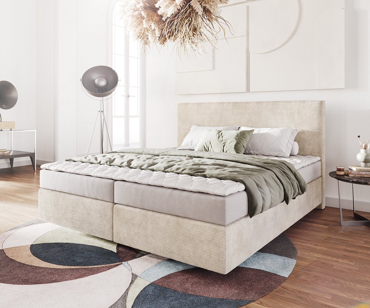 Boxspring-Bed Dream-Well Cord Beige 180x200 cm met matras en topper