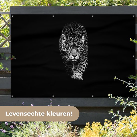 Décoration murale Animaux - Zwart - Léopard - Wit - Sauvage - 180x120 cm - Poster jardin - Toile jardin - Poster extérieur