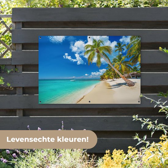 Affiche jardin - Toile jardin - Posters de jardin extérieur - Plage - Mer - Bateau - Palmier - 120x80 cm - Jardin
