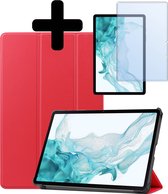 Hoes Geschikt voor Samsung Galaxy Tab S9 Hoes Luxe Hoesje Case Met Uitsparing Geschikt voor S Pen Met Screenprotector - Hoesje Geschikt voor Samsung Tab S9 Hoes Cover - rode