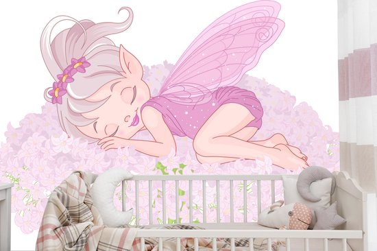 Papier peint photo Fée endormie sur des Fleurs - Papier peint non tissé - 312 x 219 cm