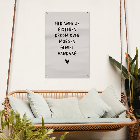 Affiche de jardin texte - Remember Dream Enjoy - Citations - Décoration de jardin Beige - Peinture de jardin extérieur - Décoration de clôture - Jardin - 60x90 cm - Toile de clôture - Toile de jardin - Décoration murale extérieur