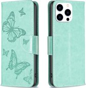 Mobigear Butterfly Phone Case adapté pour Apple iPhone 15 Pro Case Bookcase Wallet - Vert
