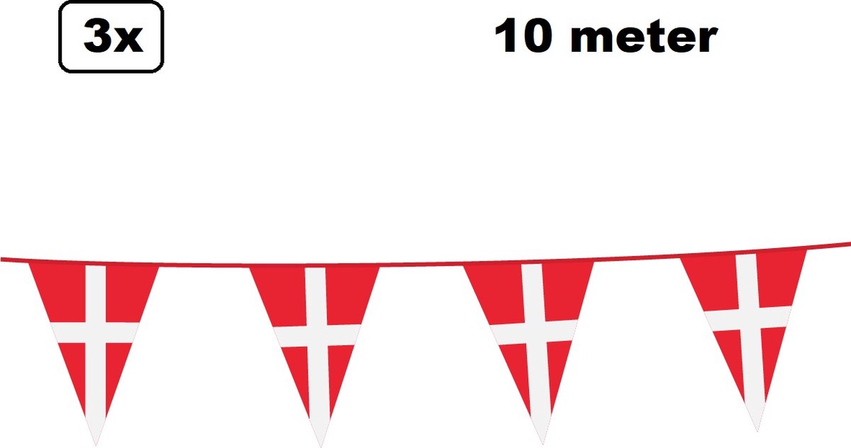 3x Vlaggenlijn Denemarken 1000cm - Danmark Voetbal EK WK Landen Feest Versiering Decoratie