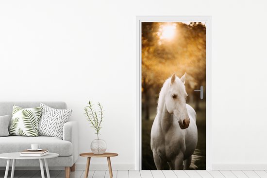 Affiche de porte - Cheval - Enfants - Automne - Animaux - Nature - Chambre d'enfant - Sticker de porte - Papier peint photo porte - Décoration de porte - Sticker autocollant - 80x205 cm - Chambre à coucher - Décoration de chambre