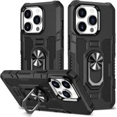 Smartphonica Rugged armour case hoesje voor iPhone 14 Pro met ring autohouder - Zwart geschikt voor iPhone 14 Pro