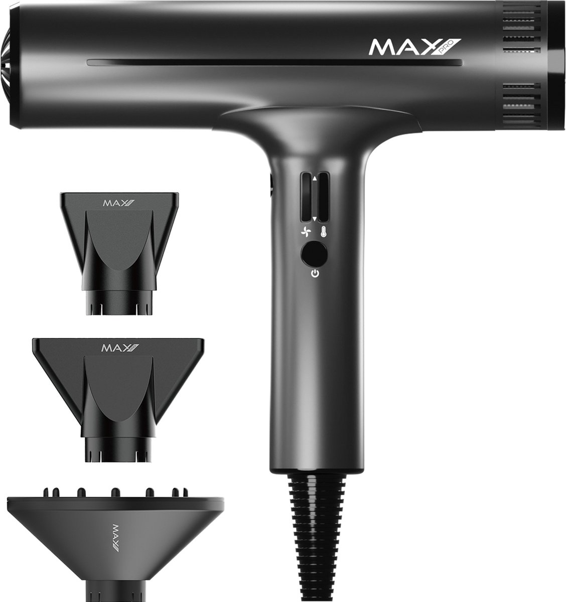 Max Pro Infinity Föhn 2100W - Inclusief Diffuser & Twee Mondstukken - Professionele Haardroger - Hair Dryer - Reisfohn - Geschikt voor Krullen - Alle Haartypes - Versnelde Droogtijd - Verminderd Haarbeschadiging