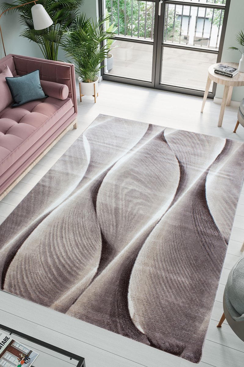 flycarpets Jaden Modern Vloerkleed - Bruin / Creme - 160x230 cm - Laagpolig Tapijt Woonkamer