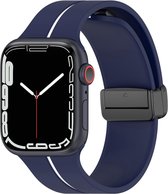 Siliconen bandje - geschikt voor Apple Watch series 1/2/3/4/5/6/7/8/9/SE/SE 2/Ultra/Ultra 2 met case size 42 mm / 44 mm / 45 mm / 49 mm - donkerblauw-wit