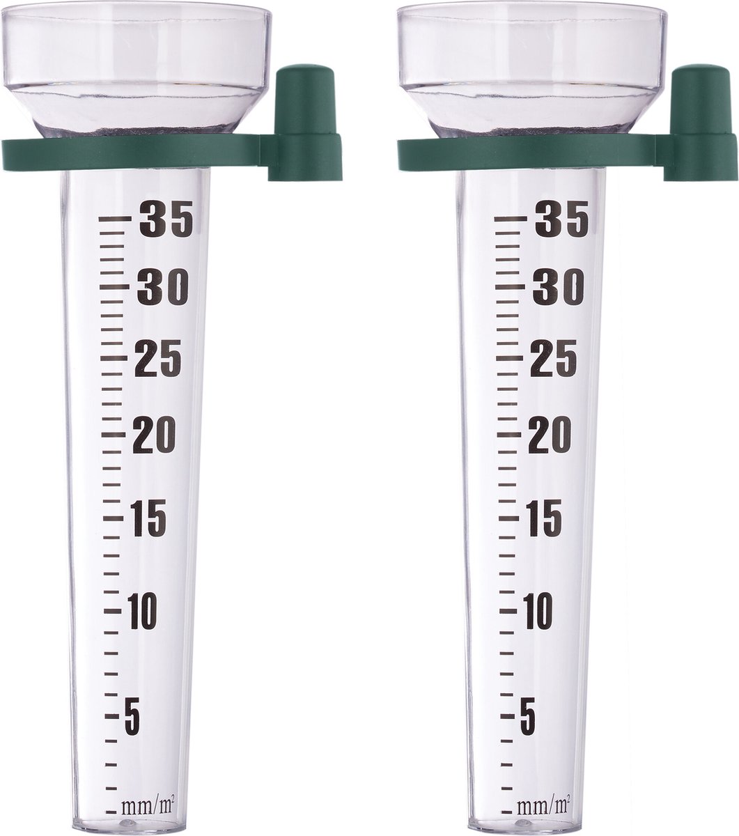 Regenmeter set van 2 - met houder - 35 mm/m² - kunststof - tuin