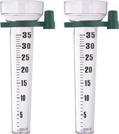 Relaxdays regenmeter set van 2 - pluviometer met groene houder- neerslagmeter - kunststof