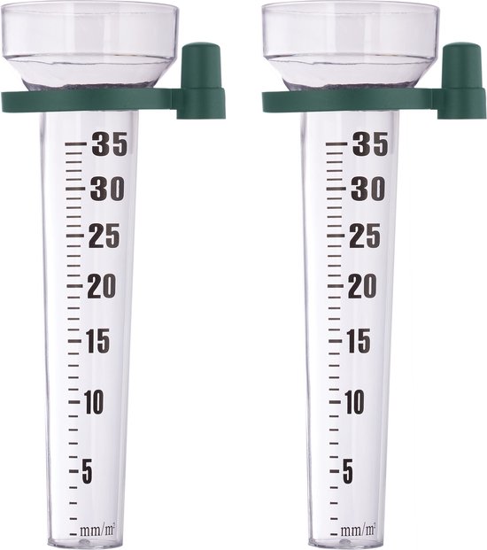 Foto: Relaxdays regenmeter set van 2 met houder 35 mm m kunststof transparant groen