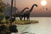 Fotobehang Dinosaurussen Aan Het Water - Vliesbehang - 416 x 290 cm
