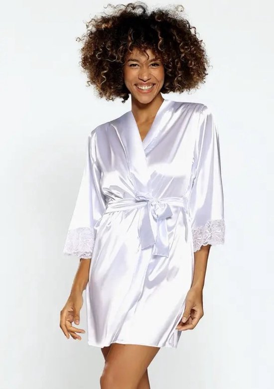 DKaren | Belinda | Witte Kimono Satijn | S- 2XL | uitlopende mouwen | trouwlingerie M