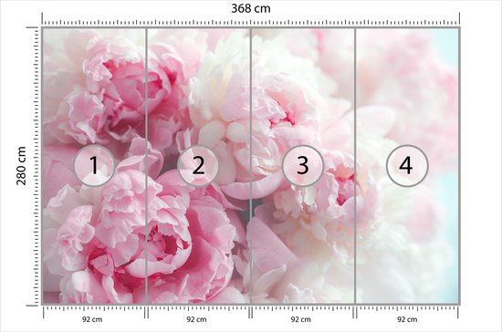 Papier peint photo X 280cm - Papier Peint - Blooming Peonies, Pink, beautiful on the wall, à vendre en 11 tailles, y compris la colle à papier peint