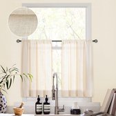 Landhuisstijl Vitrage Semi-transparant linnen gordijnen bistrogordijn voor keuken, woonkamer en kleine ramen, set van 2, 120 x 45 cm (b x h), linnen