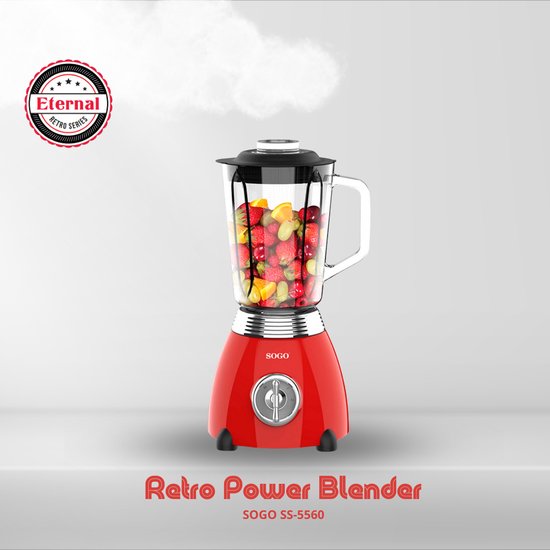 SOGO SS-5560 Retro Rode Power Blender met 1.5l Glazen Kan Inclusief Maxenza Design Glazen Olie Fles van Merkloos — afbeelding 2