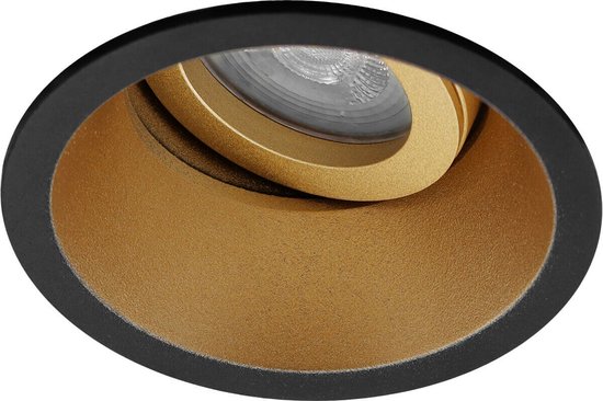 Premium platte Inbouwspot Jace Zwart/goud Verdiepte ronde spot Extra Warm Wit (2700K) Met RTM Lighting LED