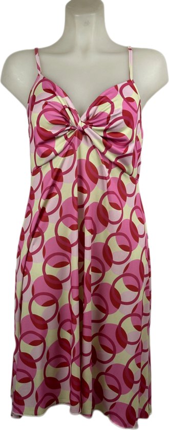 Angelle Milan – Travelkleding voor dames – Roze/gele Jurk met Bandjes en Twist - Mouwloos – Ademend – Kreukherstellend – Duurzame jurk - In 5 maten - Maat M